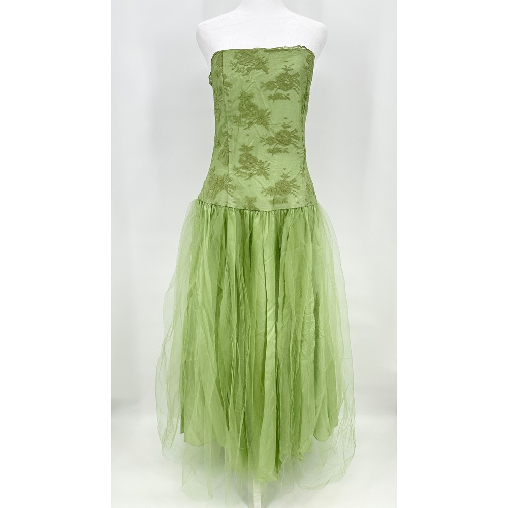 Jessica McClintock for Gunne Sax Vintage Lime Green Lace Tulle Gown Dress 13/14